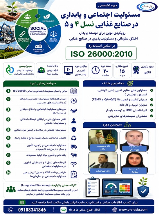 مسئولیت اجتماعی و پایداری در صنایع غذایی نسل ۴ و ۵ بر اساس ISO 26000:2010